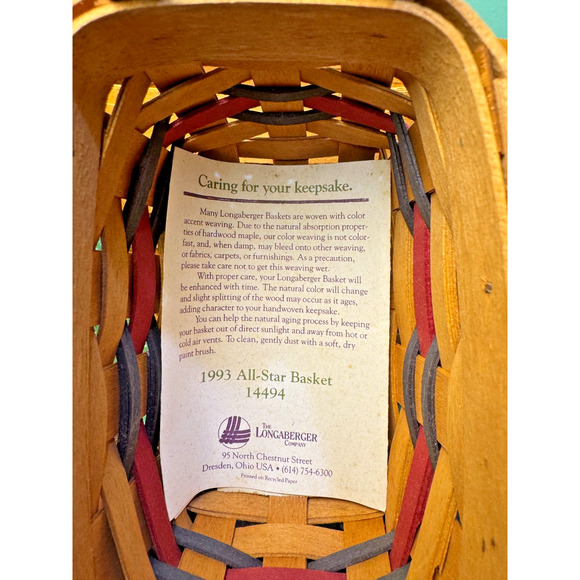 Longaberger 1993 All-Star Basket 14494 Protector Reversible Flag Liner Leather - Picture 4 of 5